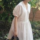 V-neck Short-sleeve Midi Shift Dress