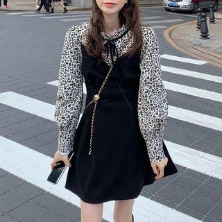 Long-sleeve Mock Two-piece Floral Print Mini Dress