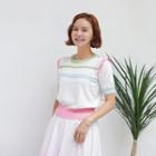 Pastel-piped Braided-trim Knit Top