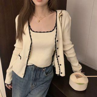 Frill Trim Tank Top / Cardigan