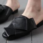 Faux-leather Bow-accent Flat Mules