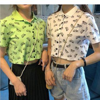Short-sleeve Letter Cropped Shirt