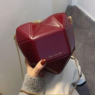 Diamond-cut Faux Leather Heart Crossbody Bag