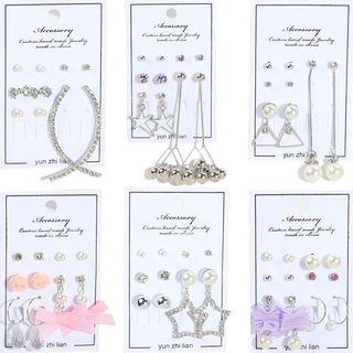 Set Of 4 / 5 / 6: Rhinestone Earring (various Designs)
