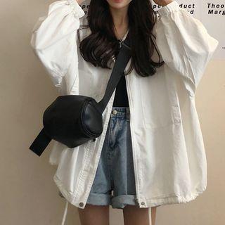 Stand Collar Zipped Jacket White - One Size