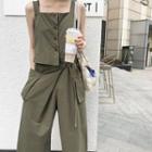 Cropped Wide-leg Cargo Dungaree Army Green - One Size