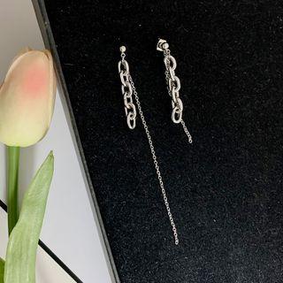 Chained Asymmetrical Alloy Fringed Earring 1 Pair - Silver - One Size