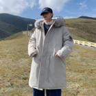 Long-sleeve Furry Trim Applique Long Jacket