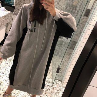 Letter Hooded Long Zip Jacket Gray - One Size