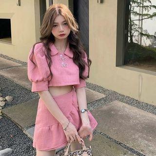 Short-sleeve Crop Polo Shirt / A-line Skirt