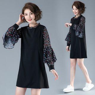 Floral Panel Lantern-sleeve Dress