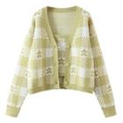 Set: Floral Cardigan + Camisole Top Green - One Size