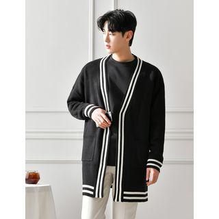 Open-front Piped Long Cardigan