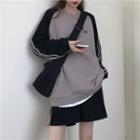 Long-sleeve Color-block Raglan Top As Shown In Figure - One Size