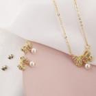 Alloy Rhinestone Bow Faux Pearl Pendant Necklace