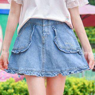 Frilled Denim A-line Skirt