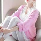 Round-neck Open-front Knit Cardigan