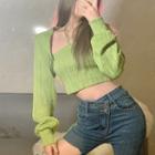 Long Sleeve Drawstring Knit Crop Top