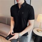 Short-sleeve Polo Neck Logo Knit Top