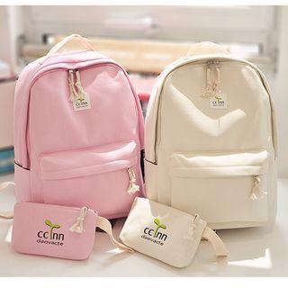 Set Of 2: Plain Canvas Backpack + Zip Pouch