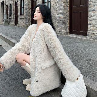 Faux-fur V-neck Loose-fit Coat