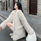 Faux-fur V-neck Loose-fit Coat
