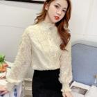 Long-sleeve Mock-neck Lace Shirt