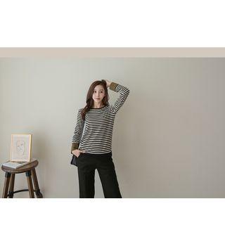 Set Of 2: Contrast-trim Striped Knit Top