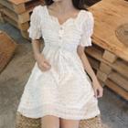 Puff-sleeve A-line Mini Chiffon Dress