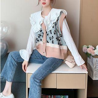 Long-sleeve Blouse / Button Knit Vest