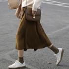 Plain Double-breasted High-waist Midi Skirt