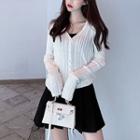 Long-sleeve Cable Knit Cardigan White - One Size