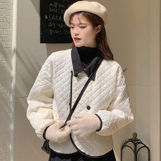 Long-sleeve Double-breasted Argyle Cropped Coat