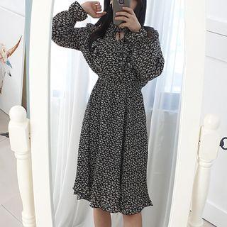 Petite Size Tie-neck Ruffled Floral Midi Dress