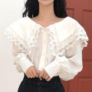 Peter Pan Collar Lace Plain Blouse