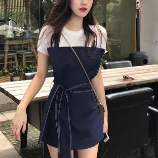 Set: Short-sleeve Knit Top + Mini Tube Dress