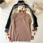 Heart Embroidered Long-sleeve Knit Top