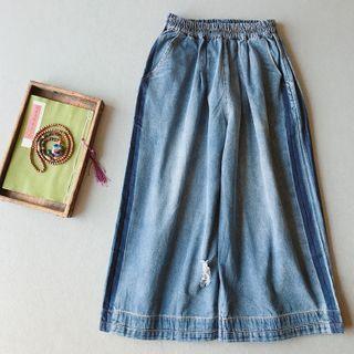 Distressed Wide-leg Jeans Blue - One Size