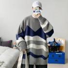 Long-sleeve Striped Panel Knit Sweater