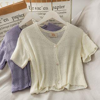 Button-down Sheer Knit Top