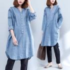 Long-sleeve Embroidered Blouse Blue - One Size