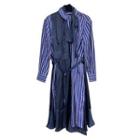 Long-sleeve Striped Panel Midi Shirtdress Blue - One Size