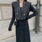 Tweed Vest / Plain Long-sleeve Dress