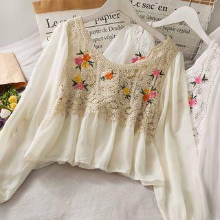 Patchwork Off-shoulder Embroidered Top