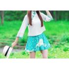 Set: Cheongsam Top + Floral Print A-line Skirt