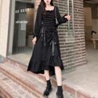 Square-neck Drawstring Midi A-line Dress