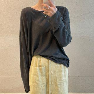 Long-sleeve Plain T-shirt / Button-up Pocket Detail Midi Pencil Skirt