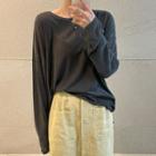 Long-sleeve Plain T-shirt / Button-up Pocket Detail Midi Pencil Skirt