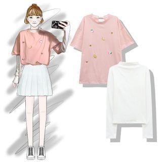 Embroidered Elbow-sleeve T-shirt / Long-sleeve T-shirt