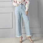 Fray-hem Striped-leg Jeans
